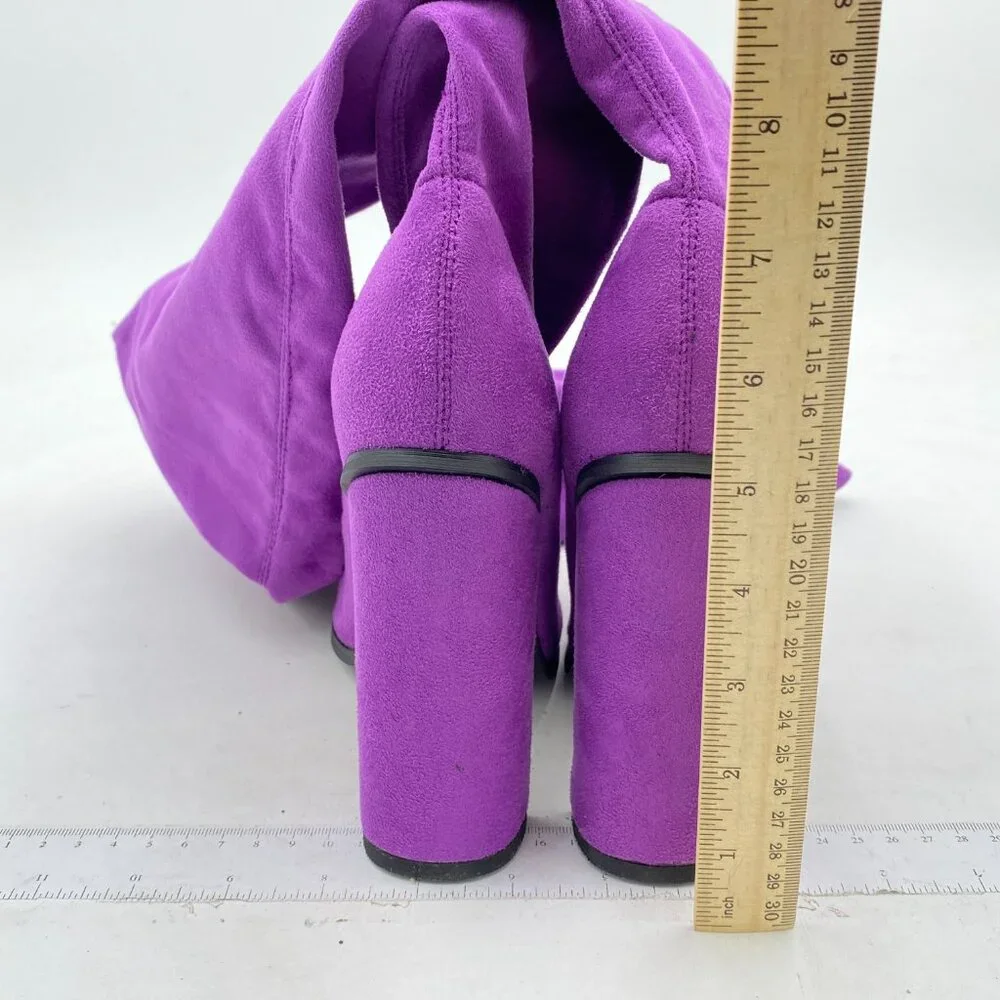 Purple Women Over The Knee Chunky High Heels Stretch Thigh High Long Boot
